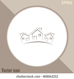 Vector illustration with group of cottages.