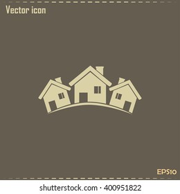 Vector illustration with group of cottages.