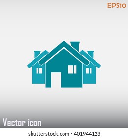Vector illustration with group of cottages.