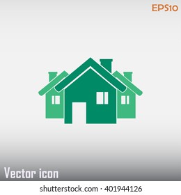 Vector illustration with group of cottages.