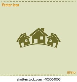 Vector illustration with group of cottages.