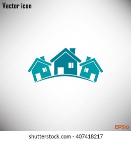 Vector illustration with group of cottages.