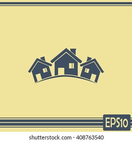 Vector illustration with group of cottages.