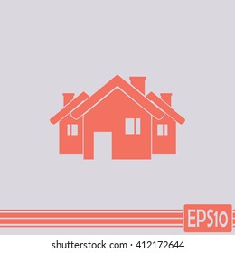 Vector illustration with group of cottages.