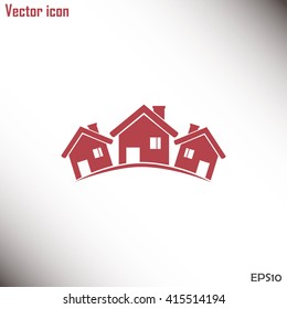 Vector illustration with group of cottages.