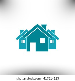 Vector illustration with group of cottages.