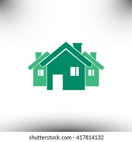 Vector illustration with group of cottages.
