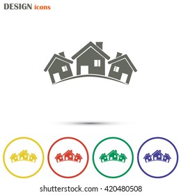 Vector illustration with group of cottages.
