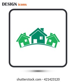 Vector illustration with group of cottages.