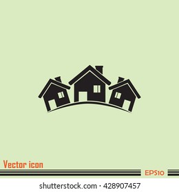 Vector illustration with group of cottages.