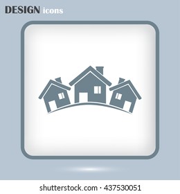 Vector illustration with group of cottages.