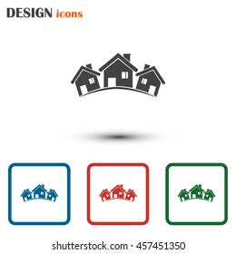 Vector illustration with group of cottages.