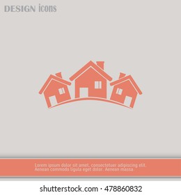 Vector illustration with group of cottages.