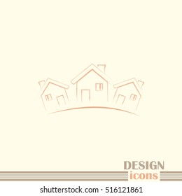 Vector illustration with group of cottages.