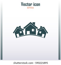 Vector illustration with group of cottages.