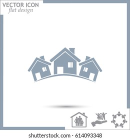 Vector illustration with group of cottages.