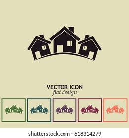 Vector illustration with group of cottages.