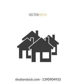 Vector illustration with group of cottages. Abstract sign of rea