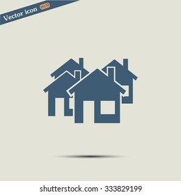 Vector illustration with group of cottages. Abstract sign of real estate