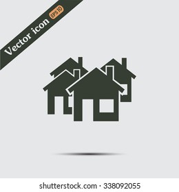 Vector illustration with group of cottages. Abstract sign of rea