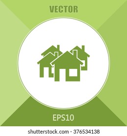 Vector illustration with group of cottages. Abstract sign of rea