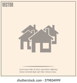 Vector illustration with group of cottages. Abstract sign of rea