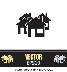 Vector illustration with group of cottages. Abstract sign of rea