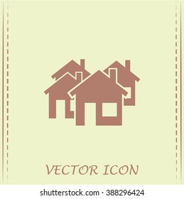 Vector illustration with group of cottages. Abstract sign of rea
