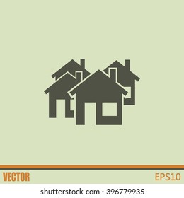 Vector illustration with group of cottages. Abstract sign of rea