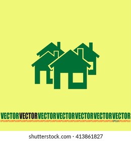 Vector illustration with group of cottages. Abstract sign of rea