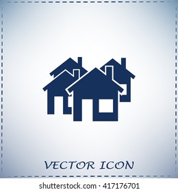 Vector illustration with group of cottages. Abstract sign of rea