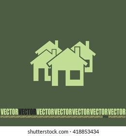 Vector illustration with group of cottages. Abstract sign of rea