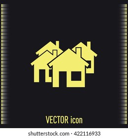Vector illustration with group of cottages. Abstract sign of rea