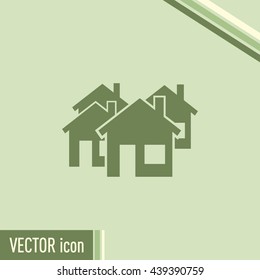Vector illustration with group of cottages. Abstract sign of rea