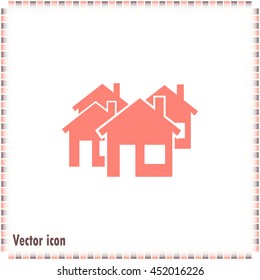 Vector illustration with group of cottages. Abstract sign of rea
