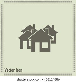 Vector illustration with group of cottages. Abstract sign of rea