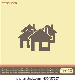 Vector illustration with group of cottages. Abstract sign of rea
