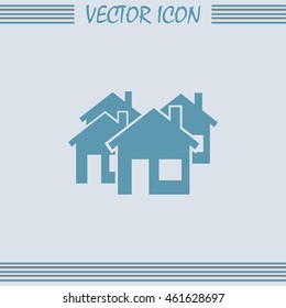 Vector illustration with group of cottages. Abstract sign of rea