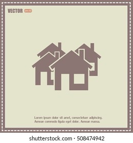 Vector illustration with group of cottages. Abstract sign of rea