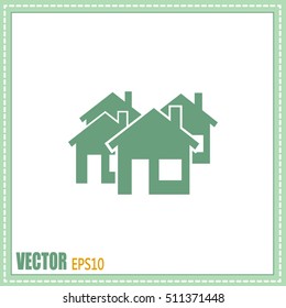 Vector illustration with group of cottages. Abstract sign of rea