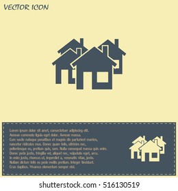 Vector illustration with group of cottages. Abstract sign of rea