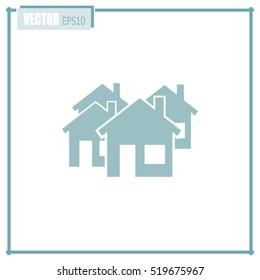 Vector illustration with group of cottages. Abstract sign of rea