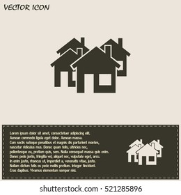 Vector illustration with group of cottages. Abstract sign of rea
