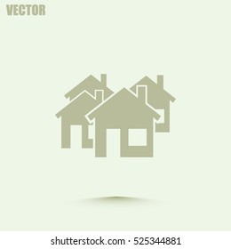 Vector illustration with group of cottages. Abstract sign of rea