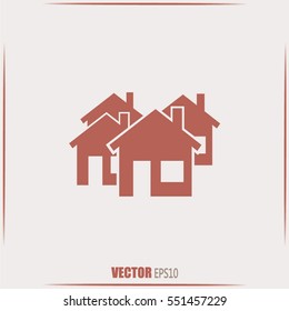 Vector illustration with group of cottages. Abstract sign of rea