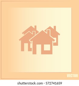 Vector illustration with group of cottages. Abstract sign of rea