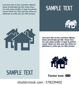 Vector illustration with group of cottages. Abstract sign of rea