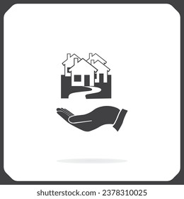 Ilustración vectorial con grupo de cabañas en la mano.