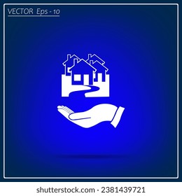 Ilustración vectorial con grupo de cabañas en la mano.