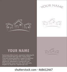 Vector illustration with group of cottages.Line icon